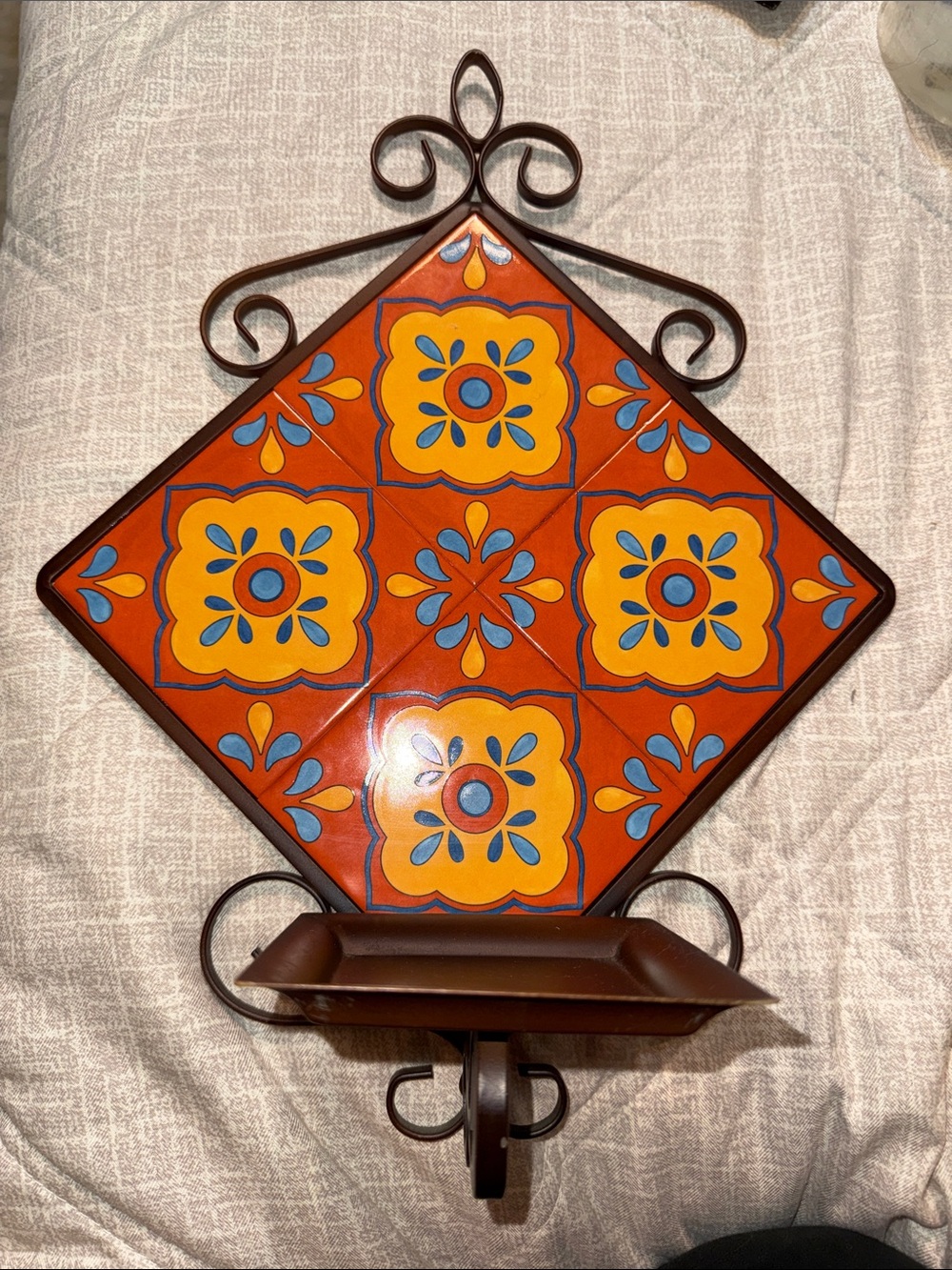 Retired Vintage PartyLite “ Sunesta “ Orange & Yellow Tile Metal Wall Sconce